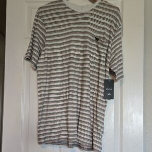 RVCA Men's Short Sleeve Striped Tee - Brown and White